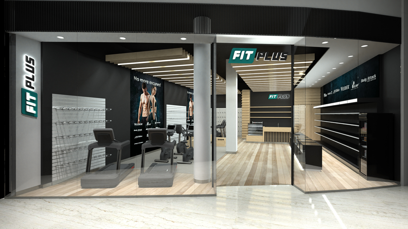 návrh interiéru predajne Fit plus Bory Mall Bratislava